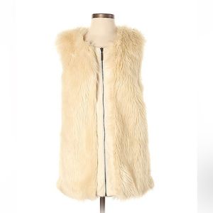KENSIE Faux Fur Faix Leather White / Ivory Zipper Vest, S